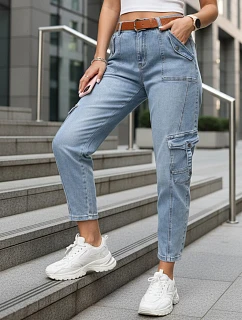 Dámské džíny balonového střihu s cargo kapsami modré FashionStreet UY2923