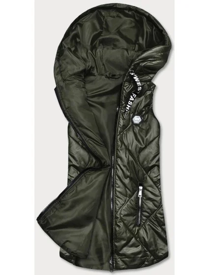 Dámska vesta v khaki farbe s kapucňou (B0129-11) Dámska vesta v khaki farbe s kapucňou (B0129-11)