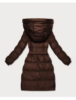 Prošívaná zimní bunda v čokoládové barvě s páskem model 21748221 - J.STYLE