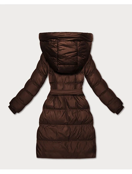 Prošívaná zimní bunda v čokoládové barvě s páskem model 21748221 - J.STYLE Prošívaná zimní bunda v čokoládové barvě s páskem model 21748221 - J.STYLE