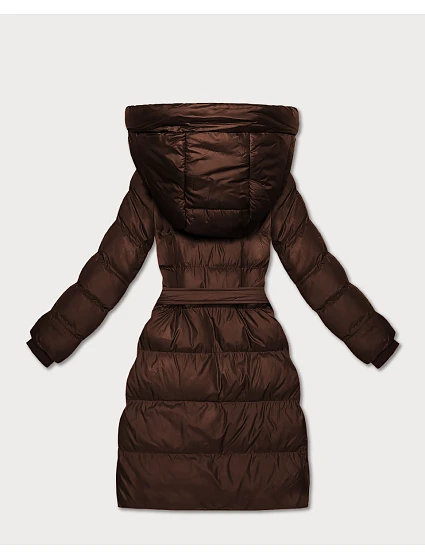 Prošívaná zimní bunda v čokoládové barvě s páskem model 21748221 - J.STYLE Prošívaná zimní bunda v čokoládové barvě s páskem model 21748221 - J.STYLE