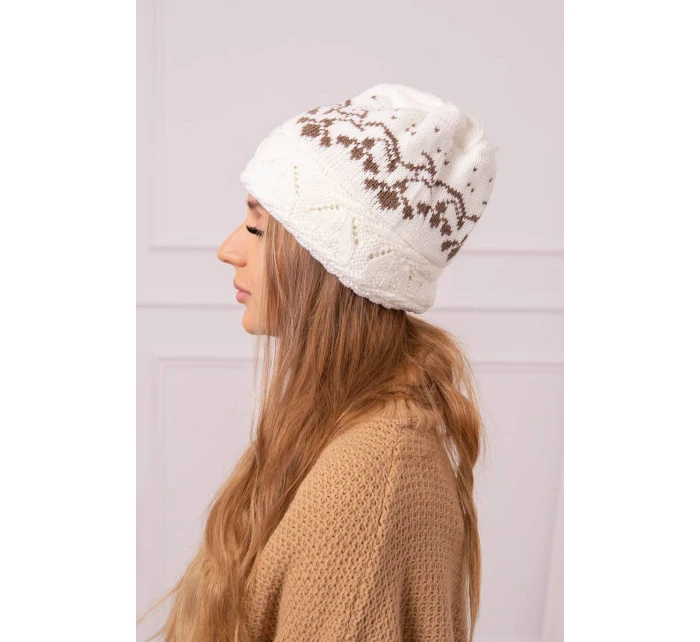 Dámska čiapka Kira K374 ecru+brown Dámska čiapka Kira K374 ecru+brown