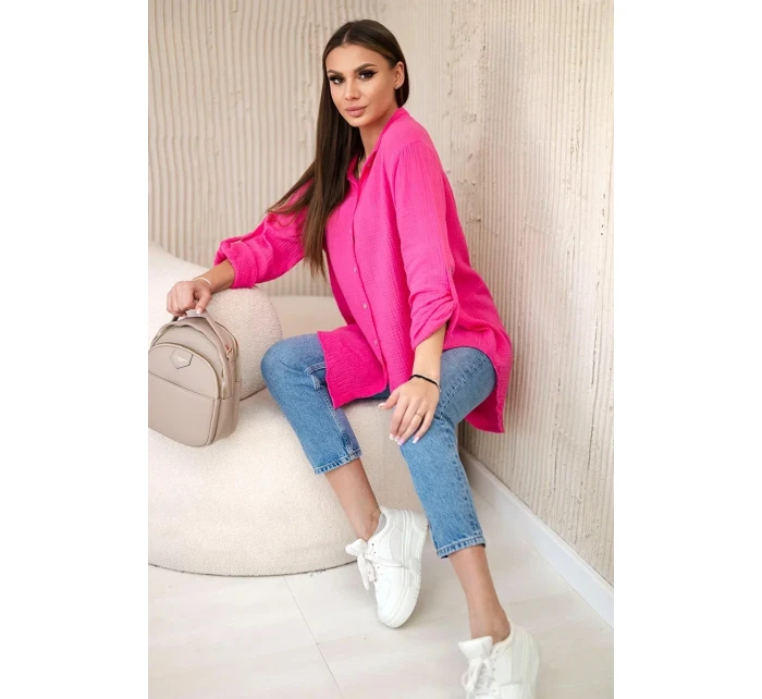 Bavlnená mušelínová košeľa oversize ružová