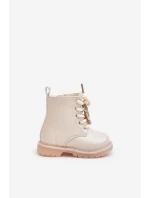 Zateplené dětské boty s medvídkem na zip béžové model 21678623 - Boto