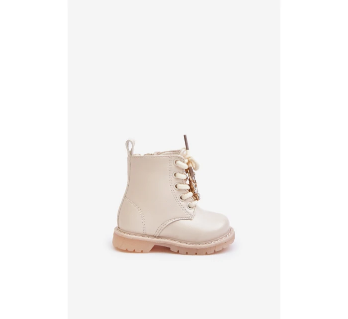 Zateplené dětské boty s medvídkem na zip béžové model 21678623 - Boto
