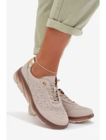 Kožené semišové dámské tenisky s otvory model 22026508 světle hnědé - SERGIO LEONE