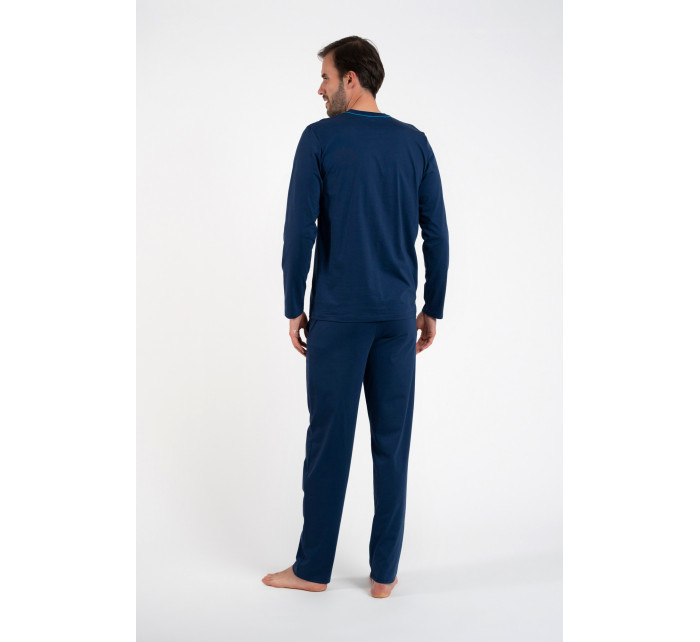 Pánske pyžamo s dlhým rukávom a dlhými nohavicami - tmavomodré