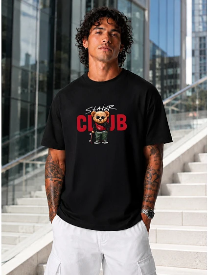Tshirt męski oversize z nadrukiem bawełniany czarny model 22216178 - FashionStreet Tshirt męski oversize z nadrukiem bawełniany czarny model 22216178 - FashionStreet