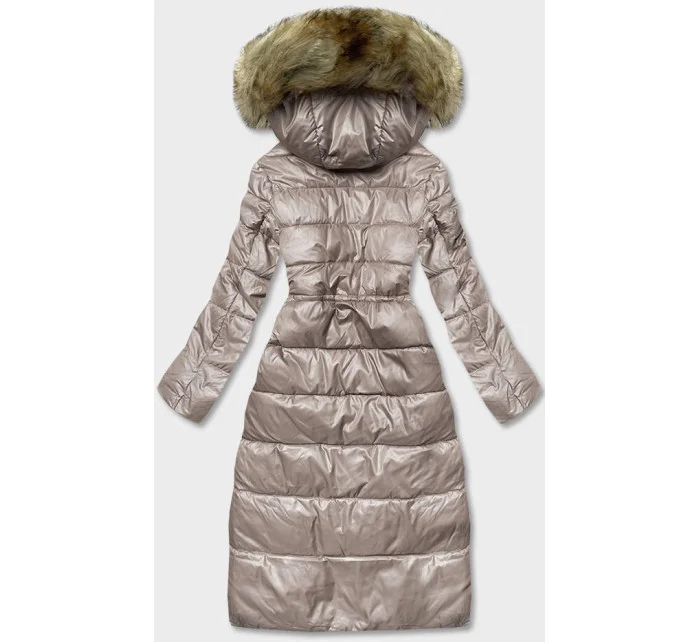 Dlhá dámska prešívaná bunda v ťavej farbe (H-201)