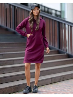 Dámske ležérne šaty v bordovej farbe bordová s kapucňou (523)