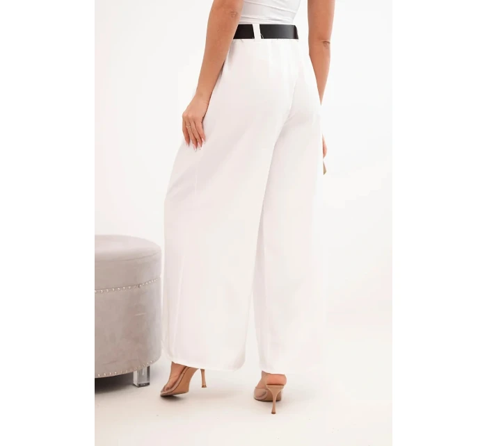 Dámské kalhoty s širokými nohavicemi a ecru páskem ecru