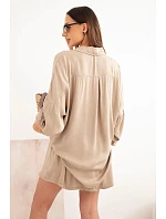 Dámska súprava z viskózy, košeľa s gombíkmi a voľné ťavie šortky