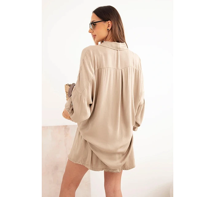 Dámska súprava z viskózy, košeľa s gombíkmi a voľné ťavie šortky