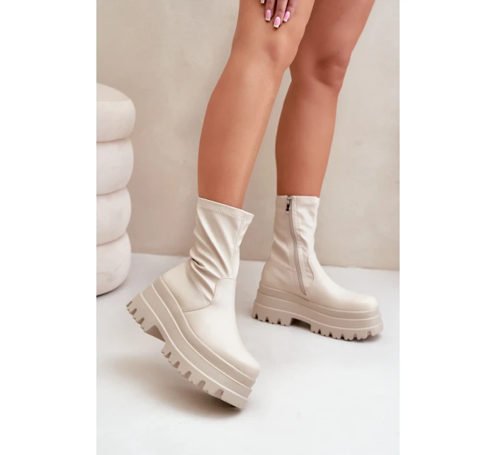 Botki Na Masywnej Platformie Jasnobeżowe Florinara Botki Na Masywnej Platformie Jasnobeżowe Florinara