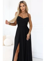 model 22015476 Dlouhé společenské šaty bez ramínek s rozparkem na nohou černé - numoco basic model 22015476 Dlouhé společenské šaty bez ramínek s rozparkem na nohou černé - numoco basic