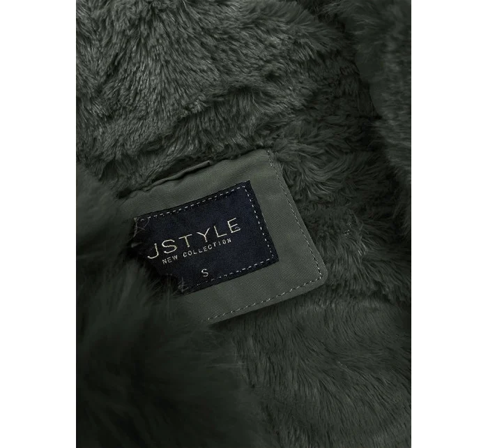 Krátká zimní bunda parka v army barvě s kožešinovou podšívkou model 21247290 - J.STYLE