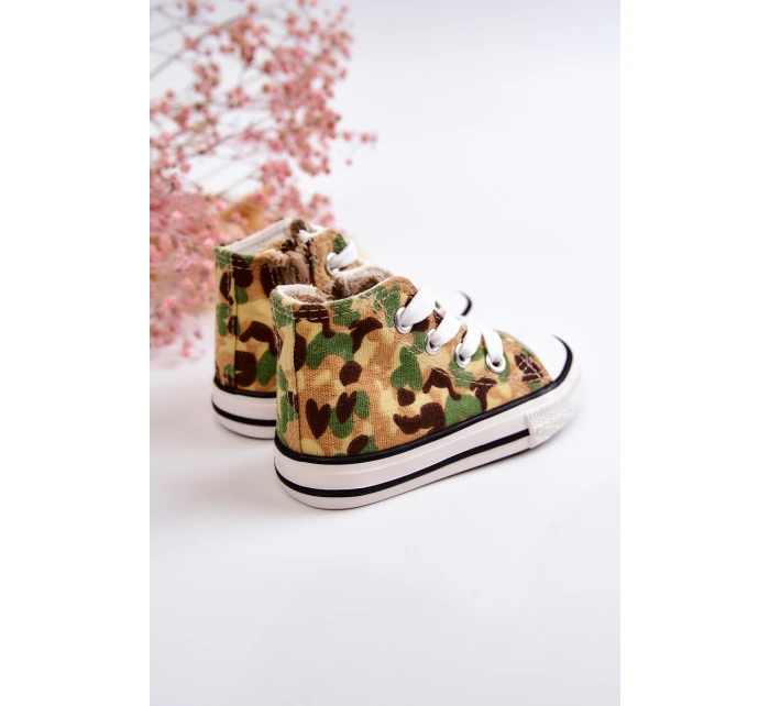 Dětské vysoké tenisky s zipem Béžová a zelená Filemon