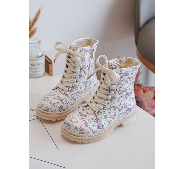 Ocieplane Botki Dziecięce Na Suwak Beżowe Dolida - Kucyki