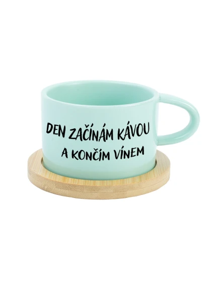 DEN ZAČÍNÁM KÁVOU A KONČÍM VÍNEM - mint hrníček makronka 200 ml DEN ZAČÍNÁM KÁVOU A KONČÍM VÍNEM - mint hrníček makronka 200 ml