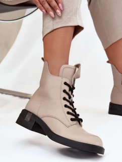 Dámske kožené členkové topánky na nízkom podpätku Vinceza - béžové