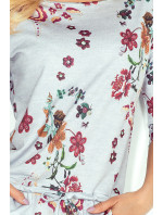 Dámske šaty netopierie strih s vreckami a zaväzovacie šnúrkou kvetinové sivé - Sivá / S - Numoco