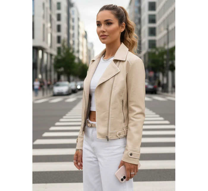 Dámska kožená bunda DARKGLORY beige FashionStreet TY5567