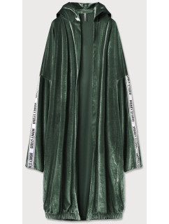 Zelený dámsky velúrový prikrývka cez oblečenie s kapucňou (734ART)