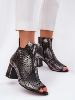 Skórzane Ażurowe Botki Maciejka 05420-01 Czarne