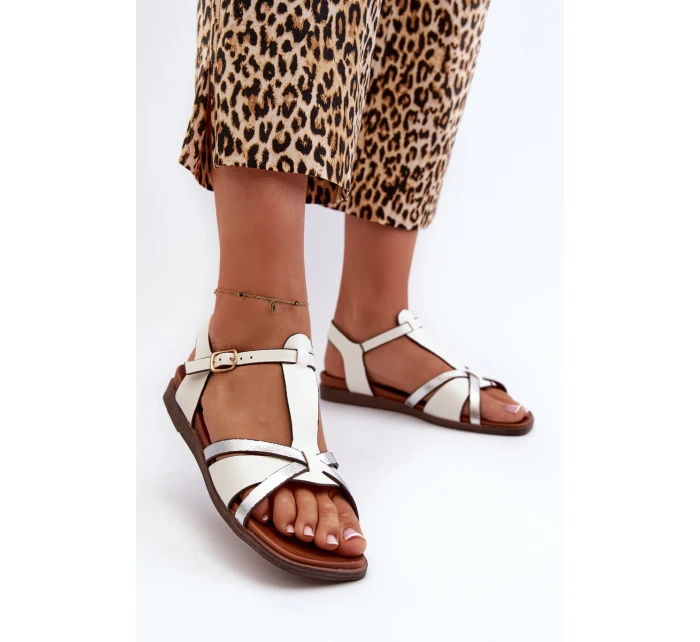 Dámské ploché sandály z ekokože model 21661483 Bílé - SERGIO LEONE
