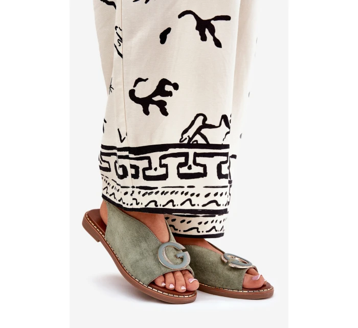 Płaskie Sandały Z Ozdobą Zielone Haliones Płaskie Sandały Z Ozdobą Zielone Haliones