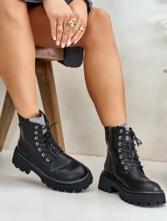 Zateplené kožené členkové topánky Workery Dámske s kryštálmi GOE Black