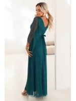 Dlouhé lehké třpytivé šaty s výstřihem a rukávy zelené model 21802212 - numoco basic Dlouhé lehké třpytivé šaty s výstřihem a rukávy zelené model 21802212 - numoco basic