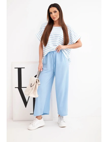 Dámská souprava viskózová s model 21951957 blůzou a širokými kalhotami s gumou modrý - K-Fashion Dámská souprava viskózová s model 21951957 blůzou a širokými kalhotami s gumou modrý - K-Fashion