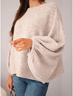Svetr dámský s přídavkem model 22540756 oversize béžový melír - K-Fashion Svetr dámský s přídavkem model 22540756 oversize béžový melír - K-Fashion