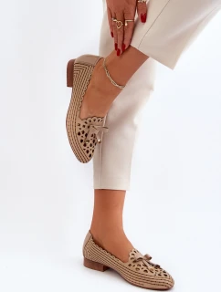 Ażurowe Baleriny Damskie Z Kokardką Beżowe Nestavia