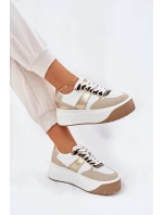 Sneakersy Damskie Na Masywnej Platformie Zwierzęcy Wzór Beżowo-Złote Telanila