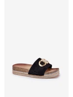 Dámské Pantofle Na Platformě S A Zlatou Dekorací Černé model 21689964 - Boto