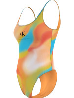 Dámske jednodielne plavky SCOOP ONE PIECE-PRINT KW0KW02086 0G0 oranžovožlté - Calvin Klein