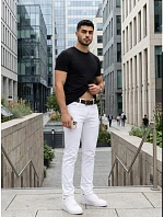 Pánske džínsy slim fit s opaskom biele FashionStreet UX4498 Pánske džínsy slim fit s opaskom biele FashionStreet UX4498