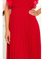 Červené dámské plisované šaty s volánky a výstřihem model 14376786 - numoco