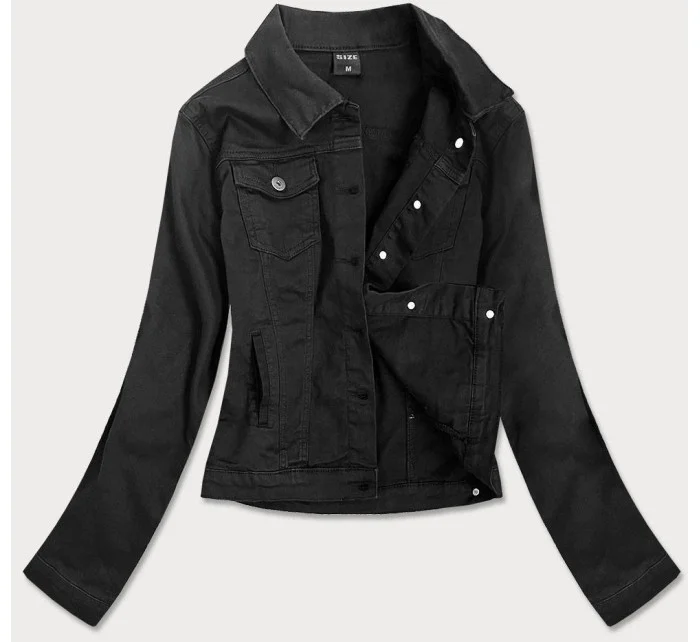 Jednoduchá čierna dámska džínsová bunda s vreckami (SA40)