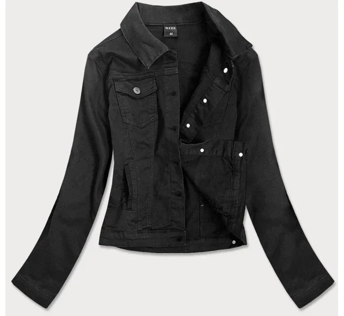 Jednoduchá čierna dámska džínsová bunda s vreckami (SA40)