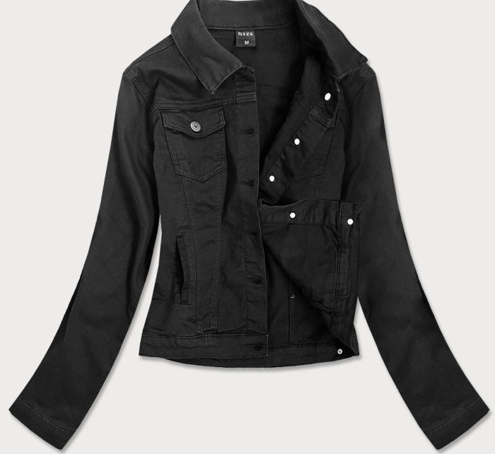 Jednoduchá čierna dámska džínsová bunda s vreckami (SA40)