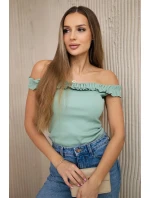 Španielska blúzka s volánikmi tmavo mätová Španielska blúzka s volánikmi tmavo mätová