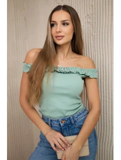 Španielska blúzka s volánikmi tmavo mätová