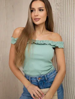 Španielska blúzka s volánikmi tmavo mätová