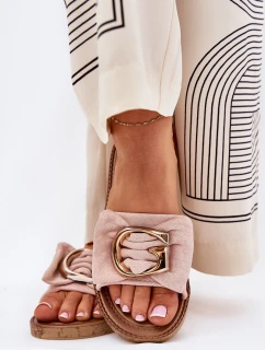 Płaskie Klapki Damskie Z Ozdobnym Detalem Różowe Nellodra