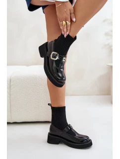 Lakované členkové topánky s ponožkou a prackou Slip On Black