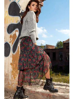 Dámská sukně model 18439327 černá s květy - awama