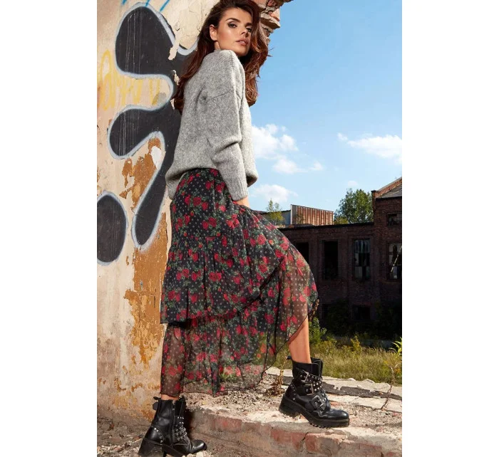 Dámská sukně model 18439327 černá s květy - awama